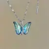 Bosque Sinfónico Gradiente Elegante Azul Fresco Sueño Mariposa Collar para Mujer Nuevo Gama Alta Nicho Romántico Lujo Accesible Cadena para Clavícula