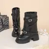 Botas de equitación para mujer de talla grande 34-45 para otoño e invierno, botas de media caña con punta redonda, botas ligeras para mujer con suela gruesa y tacón medio