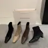 Botines de tacón alto estilo coreano con diseño francés, botines elásticos ajustados para principios de otoño, elegantes botines cortos de color café para mujer en otoño e invierno