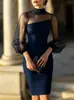 El vestido más vendido de Amazon con cuello semi-alto y mangas de malla transparente, un vestido ajustado al cuerpo, bodycon, de longitud media, perfecto para eventos nocturnos.