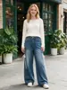 Nuevos jeans rectos casuales de pierna ancha europeos y americanos, corte holgado, pantalones vaqueros de moda para mujer para otoño