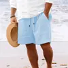 Nuevos Pantalones Cortos de Algodón y Lino con Múltiples Bolsillos y Cordón Rayados Casuales de Playa para Hombre de la Nueva Estación Independiente de Amazon Europea y Americana