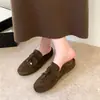 Perezosas 2026 otoño para commuting borla slip-on gamuza casual retro media zapatilla con nudo de cuerda para uso exterior