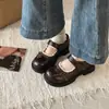 Zapatos Mary Jane de Encaje Patchwork con Lazo para Mujer Estilo Lindo Tela a Cuadros 2026 Otoño Nuevos Zapatos Pequeños de Cuero Estilo Universitario