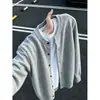 Cardigã de gola redonda jaqueta de tricô masculina caimento cor cáqui suéter de outono top eancl sense estilo preguiçoso homem americano