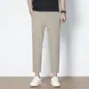 Pantalones de Seda de Hielo de Alta Elasticidad de Nueve Puntos para Hombre, Pantalones Casuales de Verano, Nuevos, Rectos, Transpirables, Sensación Fresca, Pantalones de Color Sólido para Hombre, Verano