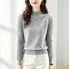 Cuello medio alto, mangas abullonadas, camisa base de color liso, lujo ligero, elegante, adelgazante, versátil, casual, jersey de punto acanalado de manga larga para otoño e invierno