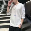 Camiseta de manga comprida masculina, top interno, outono, nova camisa básica masculina, moda solta, estampada, roupas de marca da moda, outono
