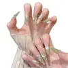 Uñas Postizas Cat-Eye de Guayaba, Hechas Completamente a Mano, Verde Puro, Arte de Uñas Sencillo en Tono Nude Suave, Producto Terminado, Reutilizables y Removibles