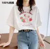 Nueva Camiseta de Algodón Puro de Manga Corta para Mujer 2025, Top Versátil de Verano con Estampado, Hombro Normal, Corte Holgado, Cuello Redondo, Ropa Interior, Estilo Coreano Ins