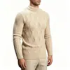 Suéter de punto para hombre con cuello alto y patrón de rombos, suéter de punto trenzado grueso tridimensional, jersey de manga larga de corte holgado