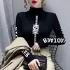Camiseta Base Negra para Mujer 2026 Otoño e Invierno Nuevo Estilo Cuello Alto Versátil Ajustada Alta Elasticidad Estampada Manga Larga