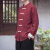Camisa Jacket Casual com Gola Alta Masculina Traje Tang Manga Longa Botão Sapo Primavera Outono Estilo Chinês Retrô Tamanho Grande Estilo Casal
