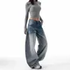 Pantalones de Pierna Ancha Adelgazantes de Cintura Alta Media-Baja Vintage Lavado con Diseño Degradado de Caída Forma de Pera Retro