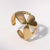 Anillo Abierto de Corazón de Acero Inoxidable Europeo y Americano para Mujer, No se Desvanece, Personalizado, Simple y Moderno, Joyería de Mano de Acero de Titanio 18K al por Mayor