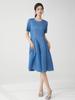 Falda Miyake Vestido de Verano para Mujer Falda de Capullo de Flor Lujo Ligero Gama Alta Cuello Redondo Manga Corta Elegante Ajuste a la Cintura Falda de Longitud Media