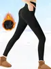 Leggings forrados de forro polar estilo europeo y americano para mujer, otoño e invierno, cálidos, con bolsillos, de cintura alta, deportivos, casuales, ajustados, leggings de yoga