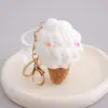Pingente de Bolsa de Sorvete Falso Decoração de Carro Presente de Feriado Chaveiro de Lã Tricotado Segurando Flor
