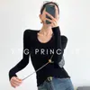 Suéter de Punto con Cuello en U y Mangas Largas para Mujer, Estilo Hong Kong y Americano, Suéter Pulóver para Abrigo de Otoño e Invierno, Capa Base de Lana Ajustada
