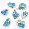 Venda Direta de Fábrica Tendência Europeia e Americana Personalizado Pedra Natural Borda Dourada Pedra Bruta Fósforo Azul Pingente Colar