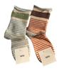 Calcetines sin costuras con borde enrollado para mujer, calcetines a media pantorrilla a rayas con bloques de color, estilo moderno Ins, calcetines largos holgados versátiles casuales coreanos y japoneses de primavera y otoño
