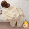 Moletom infantil de outono inverno plus veludo coreano solto conjunto esportivo meninos e meninas elegante médio e grande infantil conjunto de duas peças