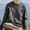 Camiseta de manga larga de otoño, diseño estampado, talla grande, para adolescentes, cuello redondo de hombre, simple y de corte holgado, top moderno