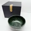 Transmisión en Vivo Piedra Medicinal Natural Jade Rey Cuenco de Jade Tíbet Jade Imán Fuerte Jade Serpentina Cuenco de Arroz Tíbet Jade Verde Oscuro Cuenco con Juego de Caja
