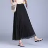 Falda plisada de seda estilo nuevo con pliegues de palillo, longitud media, cintura elástica, elegancia de verano