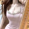 Vestido Elegante de Alta Gama con Tirantes Espagueti, Nuevo Estilo de Verano, Vestido Corto de Cintura Francesa Ajustado y Adelgazante con Pedrería para Chica Sexy de Cintura Alta