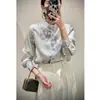 Nueva Camisa de Manga Larga Estampada con Cuello Vertical de Botones Estilo Chino Otoño Nueva Elegante Vintage Jacquard Top Estilo Chino Ropa para Mujer