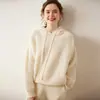 Suéter con capucha de cachemira para mujer, sudadera de cachemira de color liso, material de cachemira, manga larga, adecuado para ir al trabajo