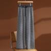 Pantalones de Lana Rayados de Moda Populares Otoño Invierno Estilo Coreano Casual Sueltos con Caída Rectos de Lana Pura de Pierna Ancha
