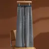 Pantalones de Pierna Ancha 100% Lana Pura Australiana para Mujer, Engrosados, de Cintura Alta, Tejido de Punto Rayado con Caída, Pantalones Largos hasta el Tobillo, Otoño Invierno