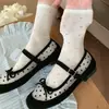 Calcetines de encaje blancos, calcetines de media pantorrilla para mujer, calcetines largos de malla transpirable para verano, estilo ballet, calcetines largos de verano japoneses
