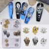 Nueva joyería para uñas de Halloween, aleación de calavera de araña oscura, joyería para uñas de metal DIY con diamantes al por mayor