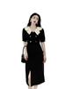 Vestido Largo Estilo Francés Cubre Carne Cubre Vientre Ajustado Cintura Ceñida Estilo Hepburn Vestidito Negro Vestido Negro de Alta Gama Moda para Mujer