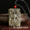 Pingente de Obsidiana Natural Talismã Dragão de Obsidiana Talismã de Paisagem Obsidiana Dourada Preta Pingente Pixiu Guan Yu Colar Masculino