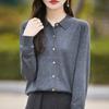 Mistura de Lã 2026 Outono e Inverno Novo Cardigã de Malha Fina Feminino Gola Polo Curto Fino Top Jaqueta