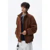 Nova coleção outono e inverno masculina: tamanho grande, patchwork retrô americano, modelagem solta, gola alta, jaqueta com zíper, jaqueta de couro masculina