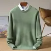 Nuevo suéter de lana pura para hombre de cuello redondo para otoño e invierno, jersey grueso y holgado de punto de cachemira, camiseta básica a la moda