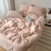 Modelo Nuevo 2026 Seda de Hielo Lavada Color Sólido Doble Cara Lujoso Artículo Individual y Juego de Ropa de Cama con Funda Nórdica, Sábana Plana y Sábana Ajustable