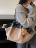 Bolso Tote Retro de Gamuza de Gran Capacidad para Mujer, Bolso de Mano de Moda Estilo Coreano de Nicho, Bolso Cubo Versátil para Hombro