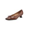 Disponibles en Varios Tamaños, Elegantes Zapatos de Tacón de Piel de Vaca de Primera Capa para Viajar Otoño 2025 Punta Cuadrada Tacón Fino Medio Lazo Zapatos de Salón de Piel Genuina