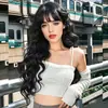 Peruca para Mulheres com Cabelo Longo, Cabelo Humano Simulad, Naturalmente Volumosa, Cabelo Longo Cacheado em Ondas de Água, Touca Cacheada de Fibra Química