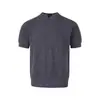 Camiseta tipo polo de punto para hombre, manga corta, color liso, estilo 'old money', cuello Henry estilo americano, color negro, corte limpio, manga media