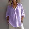 Camisa de Lino de Manga Larga Casual Holgada de Color Sólido Estilo Europeo y Americano Primavera/Verano 2025 Camisa para Mujer Amazon