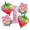 Globos con temática de fresa rosa, flores hawaianas, traje digital, decoración para fiesta de cumpleaños de niña