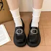 Mocasines de suela gruesa con hebilla metálica para mujer, nuevo otoño, sin cordones, a la moda, para ir al trabajo, estilo británico, zapatos pequeños de cuero