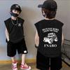 Colete de Menino Colete de Verão Simples de Algodão Puro para Bebê Roupa Exterior Infantil Camiseta de Verão sem Mangas Camiseta de Verão na Moda T
